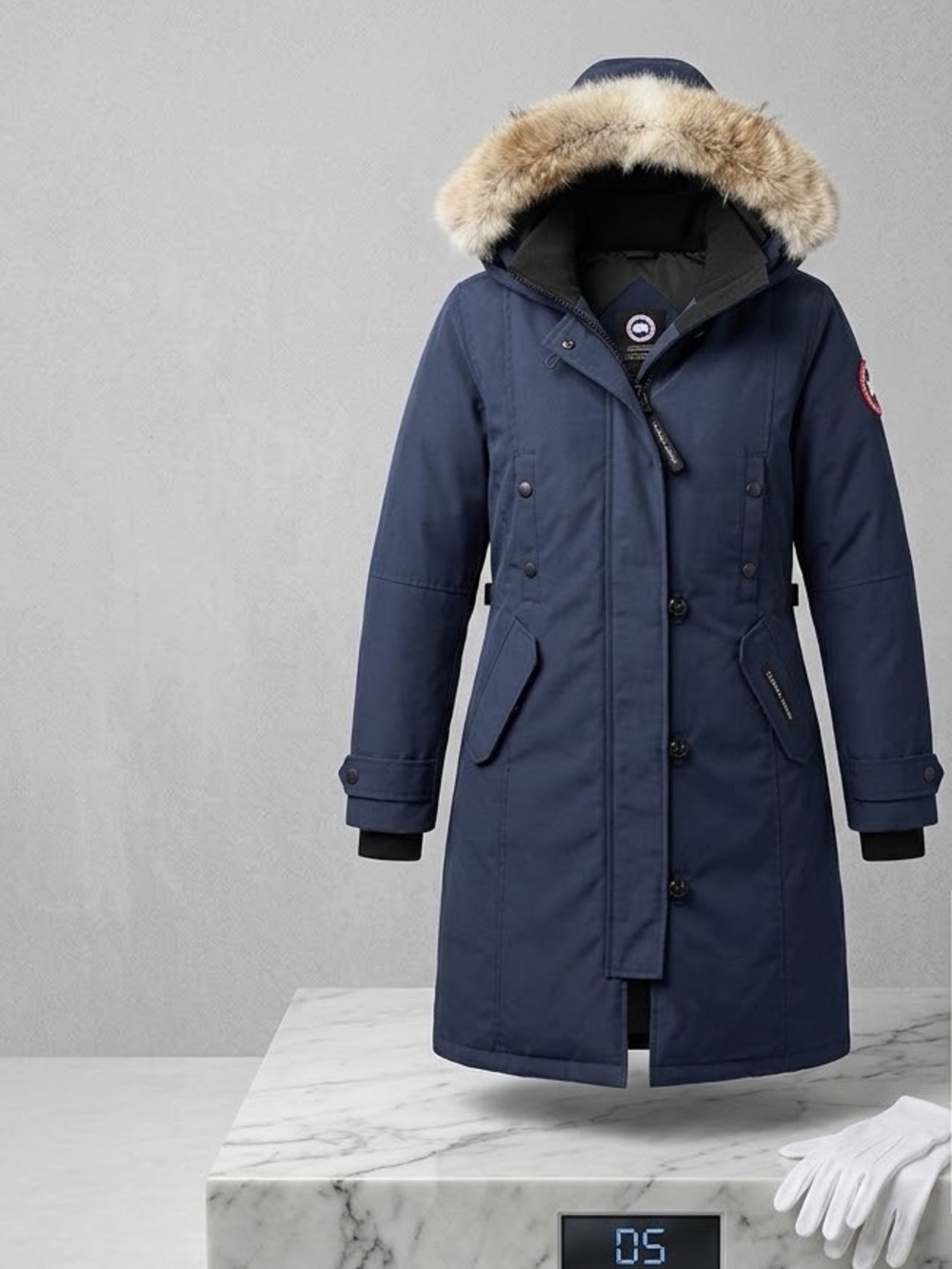 Canada Goose Navy Blue Long Parka with Fur-Trim Hood